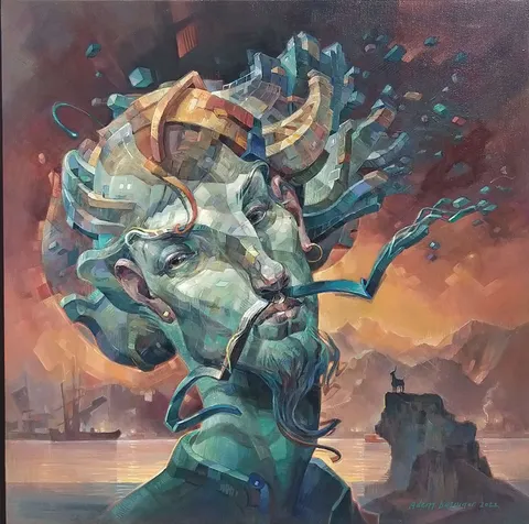 ADEM BAŞPINAR — “Miço-2”, 2022 "Miço-2" eseri ADEM BAŞPINAR tarafından 2022 yılında 60x60 cm ölçülerinde Tuval üzeri akrilik boya tekniği ile yapılmıştır.