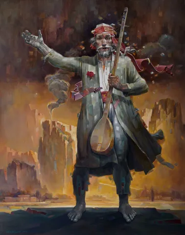 "''Çerağ-2'' Pir Sultan" eseri ADEM BAŞPINAR tarafından 2022 yılında 150x120 cm ölçülerinde Tuval üzeri akrilik boya tekniği ile yapılmıştır.