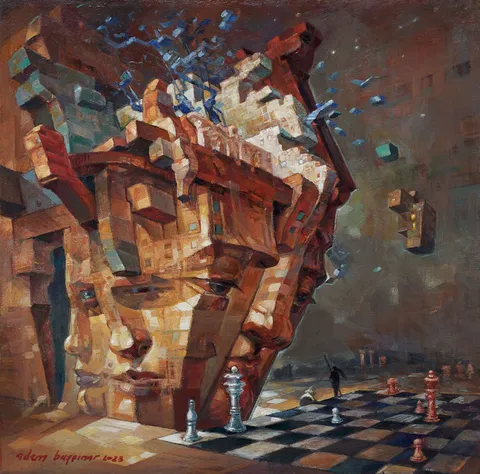 "Zeka Küpü-2" eseri ADEM BAŞPINAR tarafından 2023 yılında 40x40 cm ölçülerinde Tuval üzeri akrilik boya tekniği ile yapılmıştır.