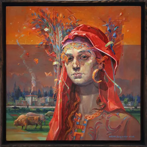"Sultan-II" eseri ADEM BAŞPINAR tarafından 2023 yılında 60x60 cm ölçülerinde Tuval üzeri akrilik boya tekniği ile yapılmıştır.