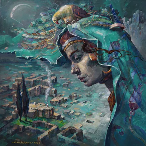 "Mahi" eseri ADEM BAŞPINAR tarafından 2023 yılında 60x60 cm ölçülerinde Tuval üzeri akrilik boya tekniği ile yapılmıştır.
