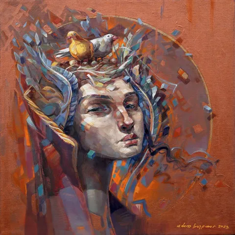 ADEM BAŞPINAR — “Feyza”, 2023 "Feyza" eseri ADEM BAŞPINAR tarafından 2023 yılında 40x40 cm ölçülerinde Tuval üzeri akrilik boya tekniği ile yapılmıştır.