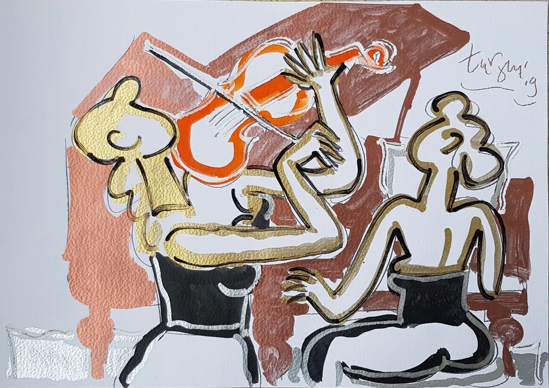 "Piyano serisi" eseri ADNAN TURANİ tarafından 2009 yılında 50x70 cm ölçülerinde Kağıt üzeri yağlı boya tekniği ile yapılmıştır.