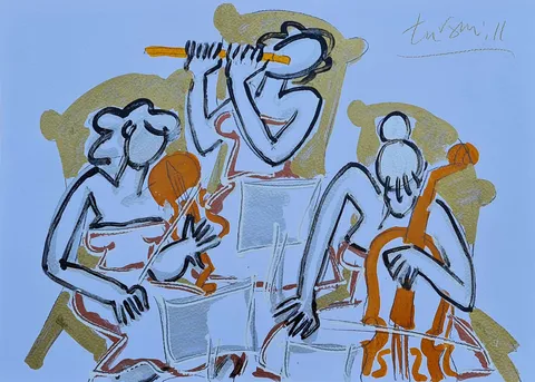 ADNAN TURANİ — “Müzisyenler Trio”, 2011 "Müzisyenler Trio" eseri ADNAN TURANİ tarafından 2011 yılında 60x80 cm ölçülerinde Kağıt üzeri yağlı boya tekniği ile yapılmıştır.