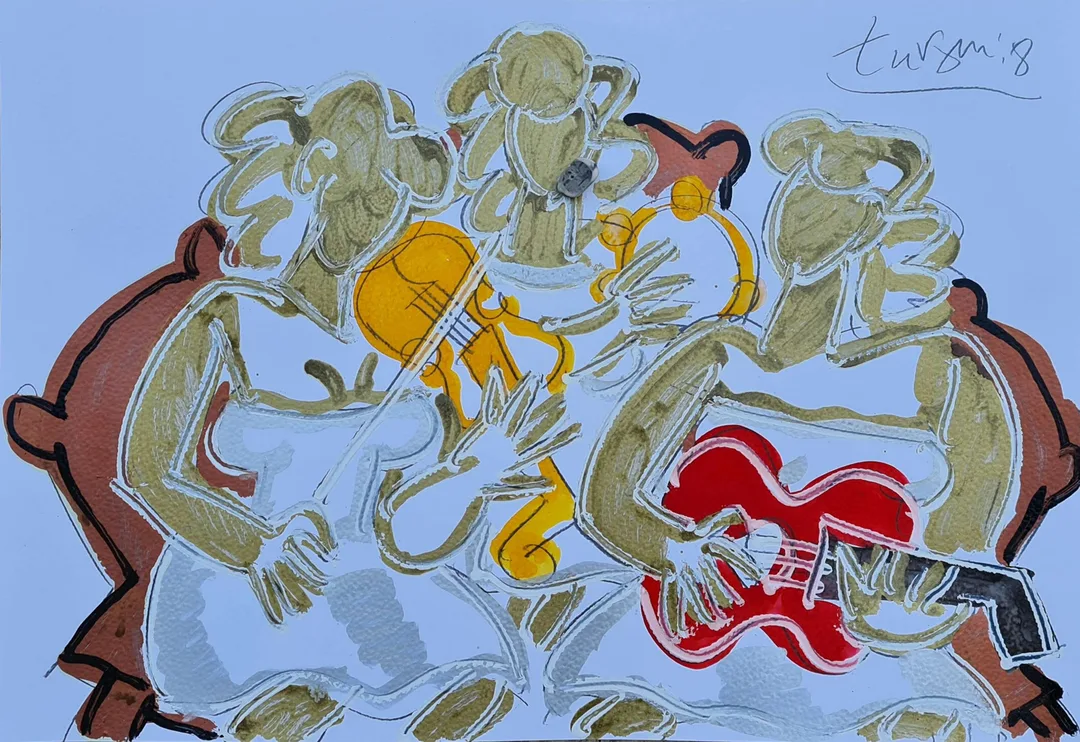"Müzisyenler Trio" eseri ADNAN TURANİ tarafından 2008 yılında 60x80 cm ölçülerinde Kağıt üzeri yağlı boya tekniği ile yapılmıştır.