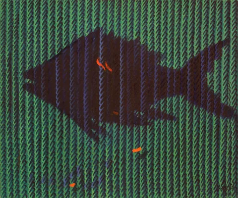 AHMET YEŞİL — “Balık”, 2001 "Balık" eseri AHMET YEŞİL tarafından 2001 yılında 50x60 cm ölçülerinde Tuval üzeri yağlı boya tekniği ile yapılmıştır.