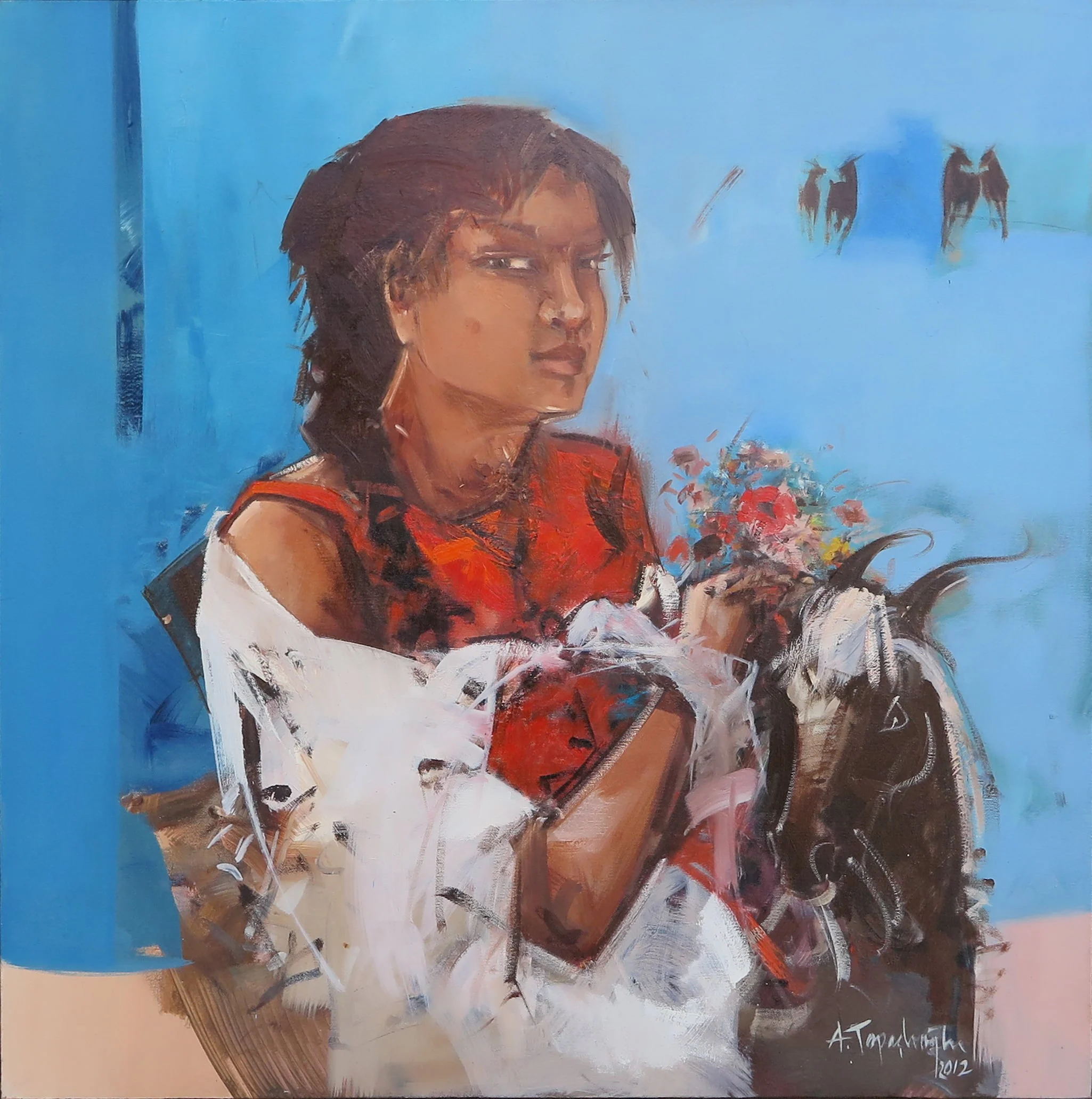 "İsimsiz" eseri AKDOĞAN TOPAÇLIOĞLU tarafından 2012 yılında 70x70 cm ölçülerinde Tuval üzeri yağlı boya tekniği ile yapılmıştır.
