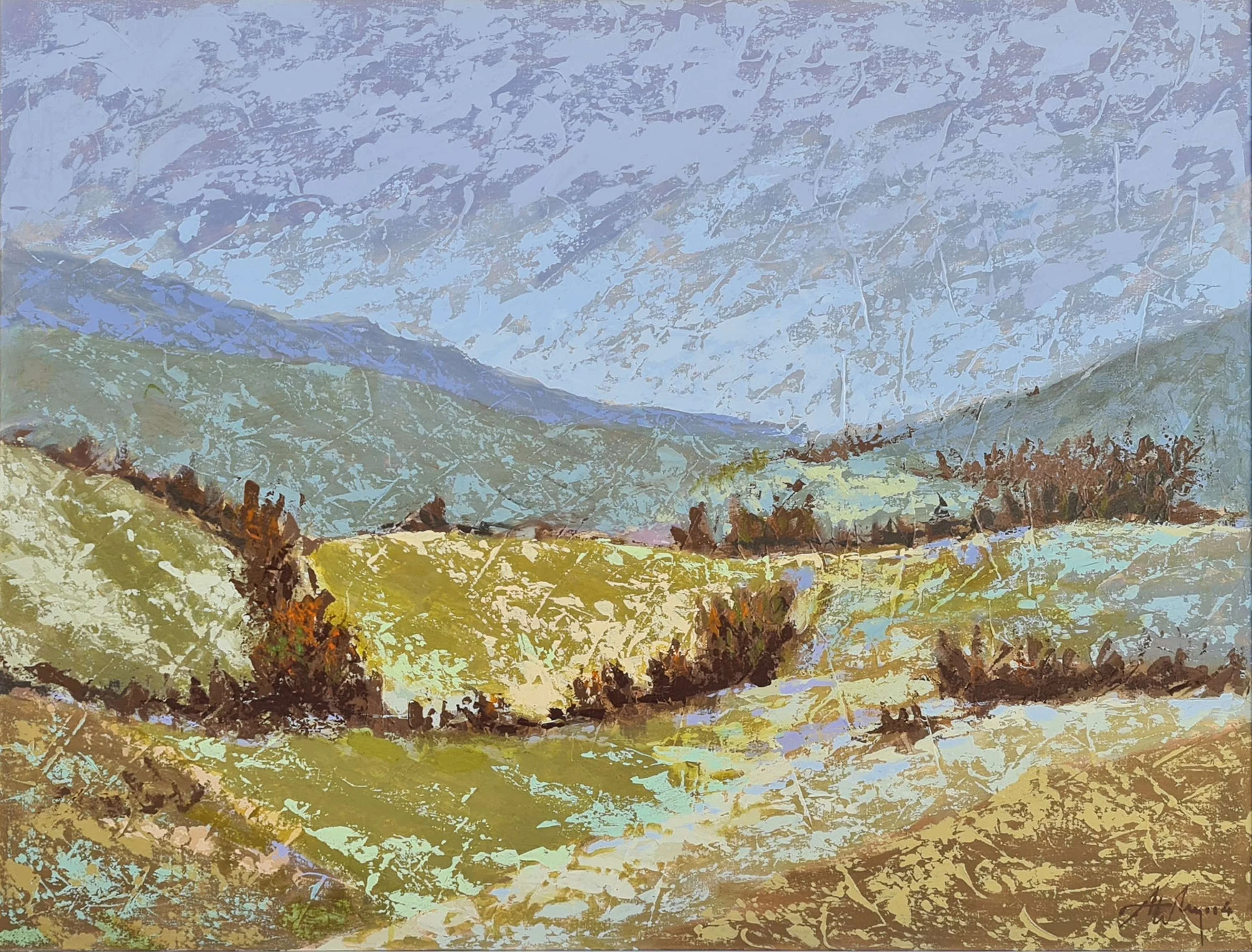 "Peyzaj" eseri AYDEMİR ATALAY tarafından 2004 yılında 74x100 cm ölçülerinde Tuval üzeri yağlı boya tekniği ile yapılmıştır.