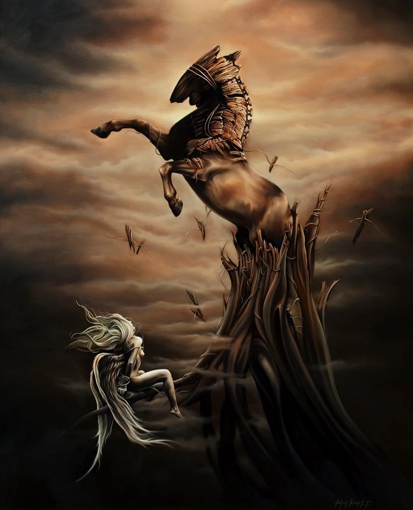 yakınlaştır "Yılkı Truva" eseri BEHZAT FEYZULLAH tarafından 2011 yılında 110x90 cm ölçülerinde Tuval üzeri yağlı boya tekniği ile yapılmıştır.