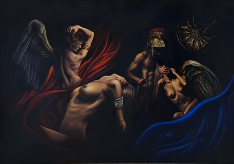 "İsimsiz" eseri BEHZAT FEYZULLAH tarafından 2015 yılında 120x170 cm ölçülerinde Tuval üzeri yağlı boya tekniği ile yapılmıştır.