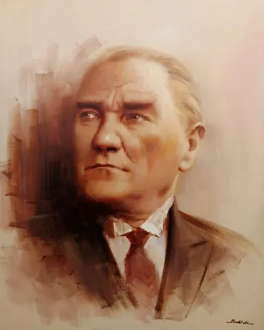 "Atatürk" eseri BÜLENT KILIÇ tarafından 2021 yılında 100x80 cm ölçülerinde Tuval üzeri yağlı boya tekniği ile yapılmıştır.