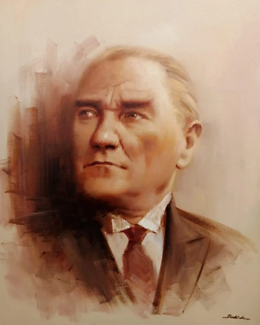yakınlaştır "Atatürk" eseri BÜLENT KILIÇ tarafından 2021 yılında 100x80 cm ölçülerinde Tuval üzeri yağlı boya tekniği ile yapılmıştır.