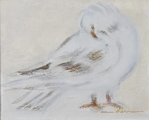 "Güvercin" eseri CEMİL EREN tarafından 25x30 cm ölçülerinde Tuval üzeri yağlı boya tekniği ile yapılmıştır.