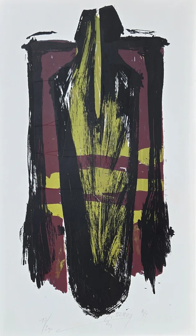 yakınlaştır "İsimsiz" eseri CEZMİ ORHON tarafından 1994 yılında 46x33 cm ölçülerinde Serigrafi tekniği ile yapılmıştır.