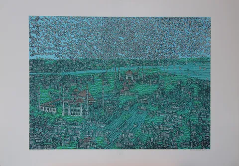 DEVRİM ERBİL — “İstanbul, Mavi Şiir”, 2023 "İstanbul, Mavi Şiir" eseri DEVRİM ERBİL tarafından 2023 yılında 70x100 cm ölçülerinde Serigrafi özgün baskı tekniği ile yapılmıştır.