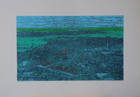 "Süleymaniyeden Eski İstanbul'a Bakış  (C)" eseri DEVRİM ERBİL tarafından 2023 yılında 70x100 cm ölçülerinde Serigrafi özgün baskı tekniği ile yapılmıştır.