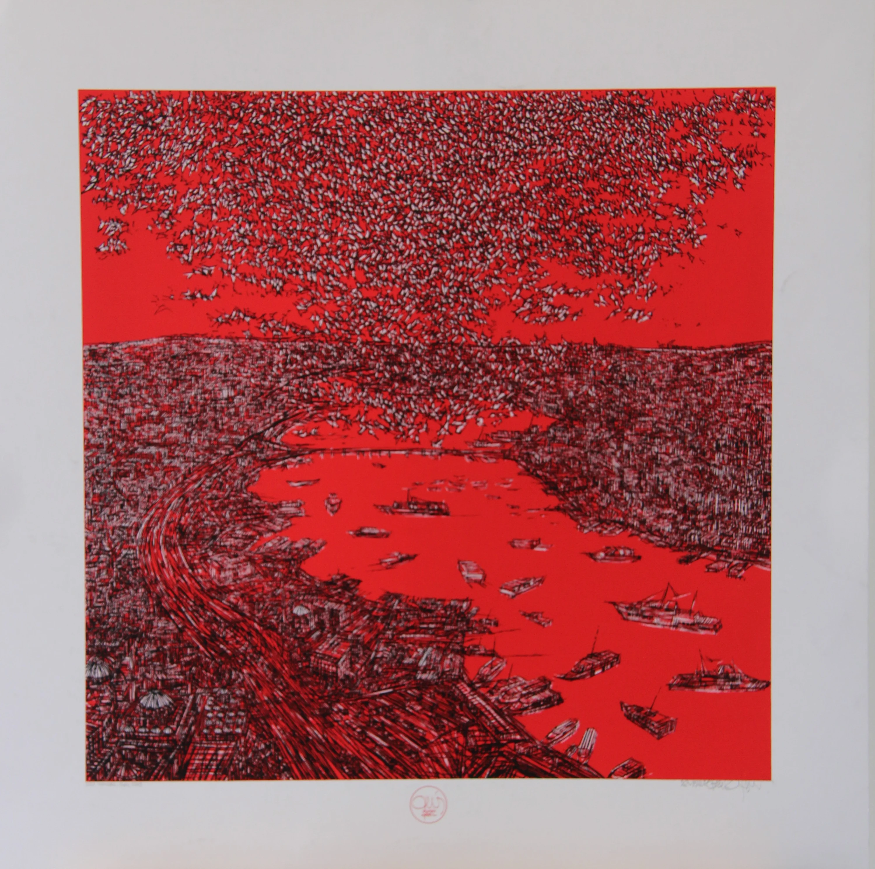 "İstanbul, Haliç" eseri DEVRİM ERBİL tarafından 2023 yılında 70x70 cm ölçülerinde Serigrafi özgün baskı tekniği ile yapılmıştır.