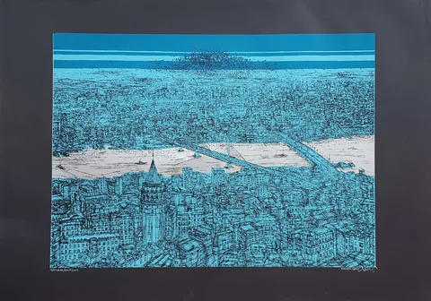 DEVRİM ERBİL — “Galata ve Haliç”, 2019 "Galata ve Haliç" eseri DEVRİM ERBİL tarafından 2019 yılında 70x100 cm ölçülerinde Serigrafi tekniği ile yapılmıştır.