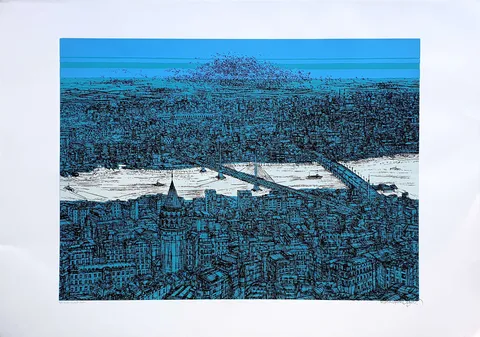 "Galata ve Haliç" eseri DEVRİM ERBİL tarafından 2020 yılında 70x100 cm ölçülerinde Serigrafi tekniği ile yapılmıştır.