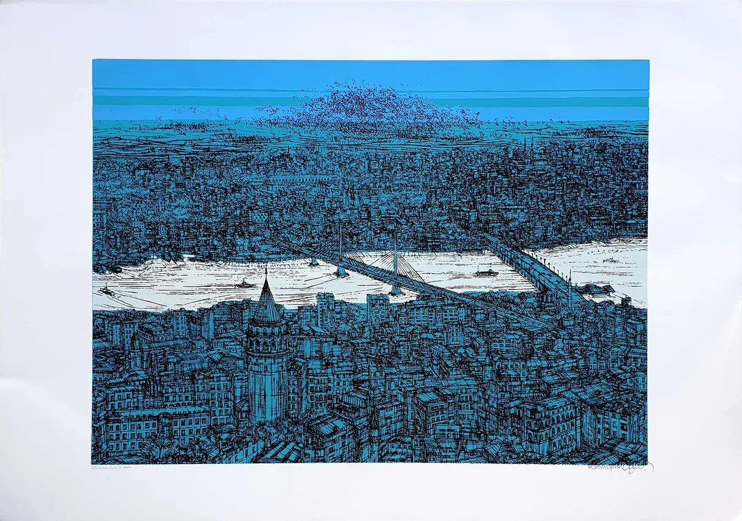 "Galata ve Haliç" eseri DEVRİM ERBİL tarafından 2020 yılında 70x100 cm ölçülerinde Serigrafi tekniği ile yapılmıştır.