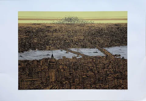 DEVRİM ERBİL — “Galata ve Haliç”, 2020 "Galata ve Haliç" eseri DEVRİM ERBİL tarafından 2020 yılında 70x100 cm ölçülerinde Serigrafi tekniği ile yapılmıştır.