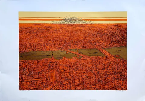 DEVRİM ERBİL — “Galata ve Haliç”, 2019 "Galata ve Haliç" eseri DEVRİM ERBİL tarafından 2019 yılında 70x100 cm ölçülerinde Serigrafi tekniği ile yapılmıştır.