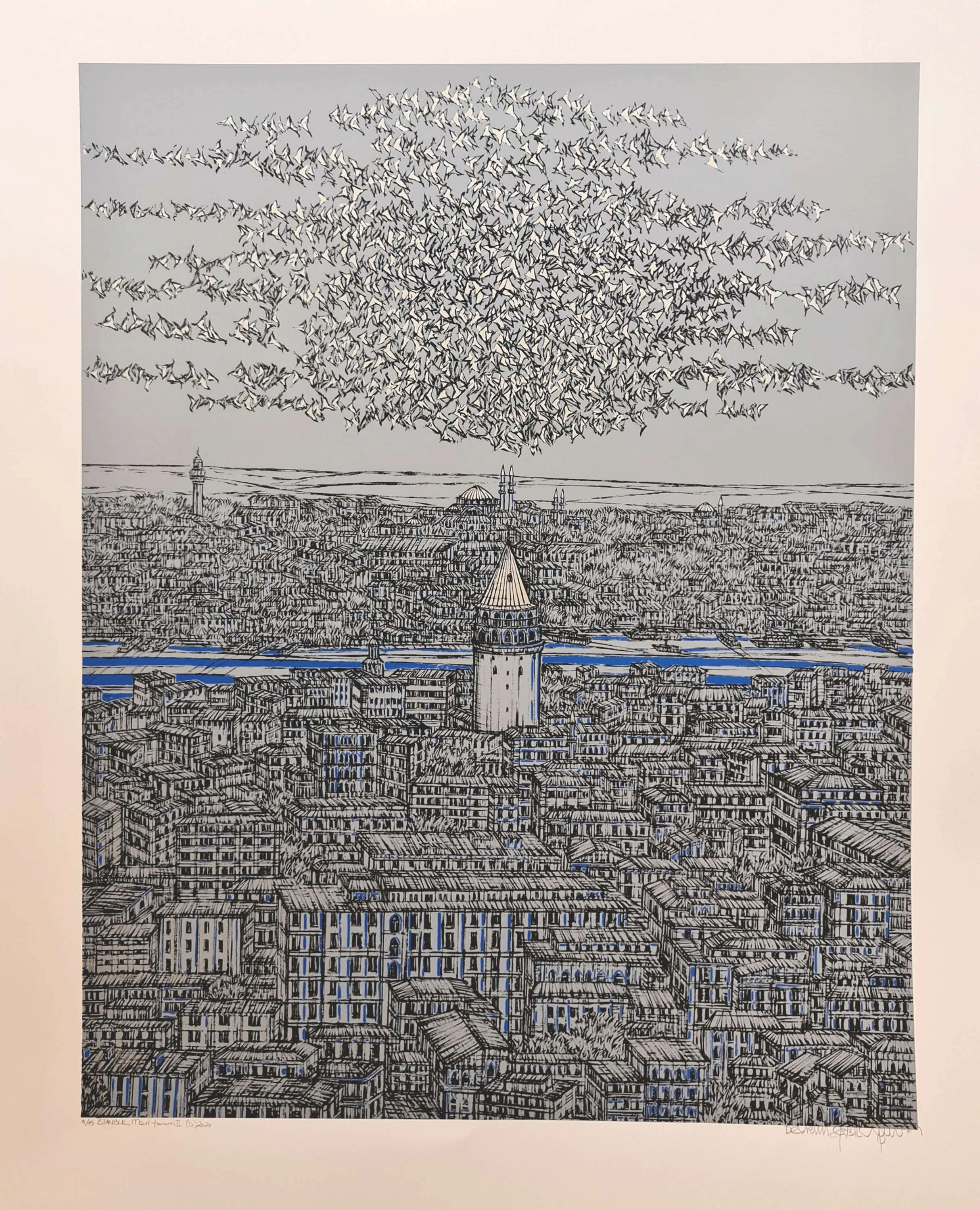 "İstanbul; Mavi Yorum - II (D)" eseri DEVRİM ERBİL tarafından 2020 yılında 100x70 cm ölçülerinde Serigrafi tekniği ile yapılmıştır.