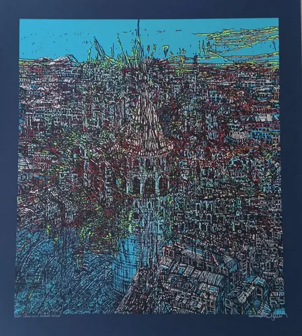 "Galata Şiirsel Soyutlama" eseri DEVRİM ERBİL tarafından 77x70 cm ölçülerinde Serigrafi tekniği ile yapılmıştır.