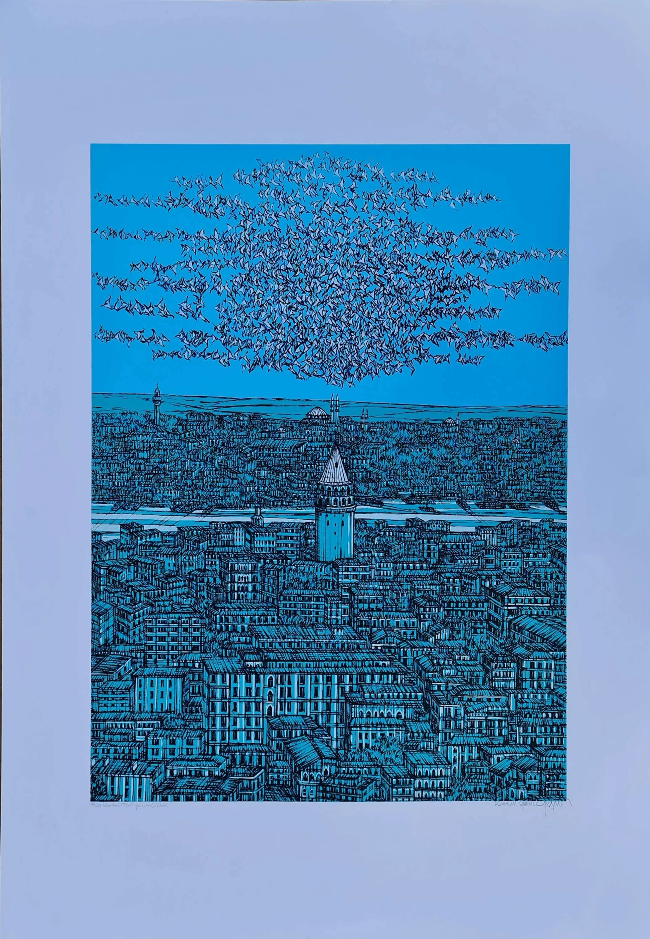 "İstanbul Mavi Yorum ( Edisyon 14/25 (C) )" eseri DEVRİM ERBİL tarafından 2022 yılında 100x70 cm ölçülerinde Serigrafi tekniği ile yapılmıştır.