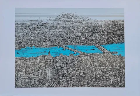 "Galata Haliç (C) 1/25" eseri DEVRİM ERBİL tarafından 2020 yılında 70x100 cm ölçülerinde Serigrafi tekniği ile yapılmıştır.