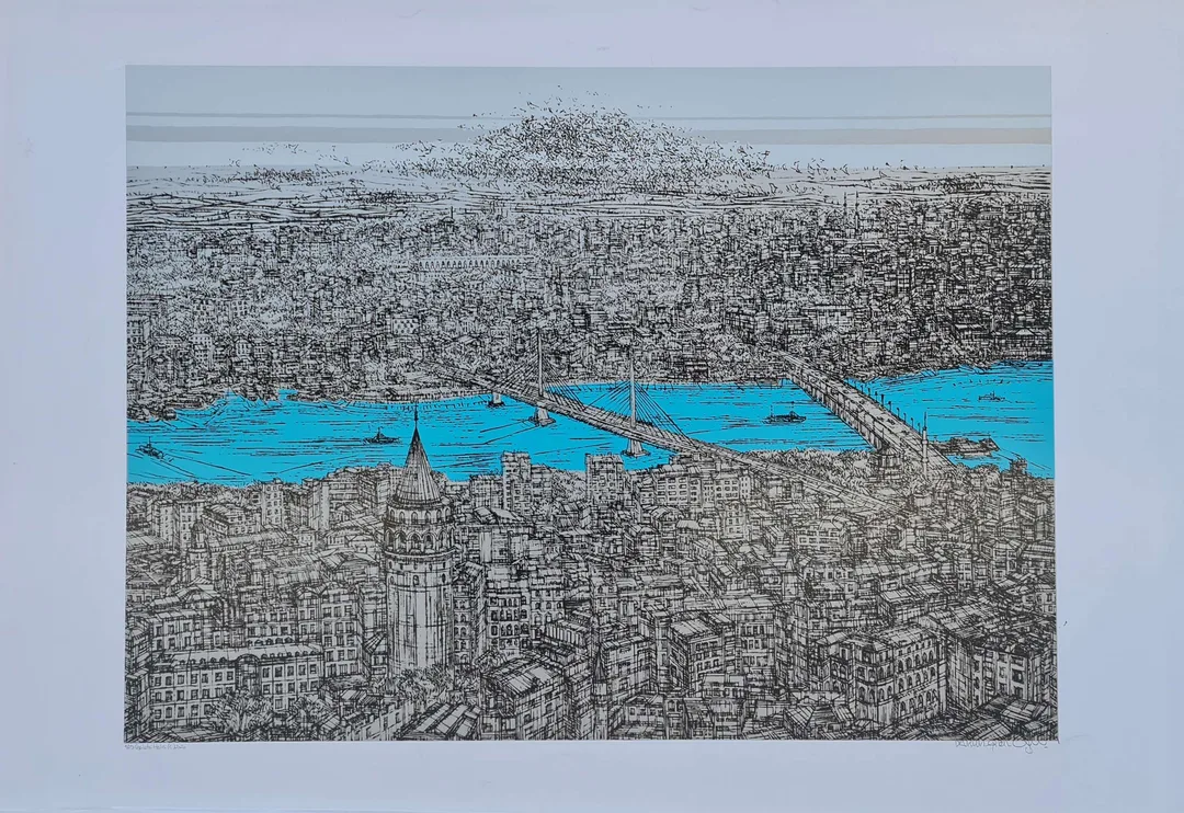 "Galata Haliç (C) 1/25" eseri DEVRİM ERBİL tarafından 2020 yılında 70x100 cm ölçülerinde Serigrafi tekniği ile yapılmıştır.
