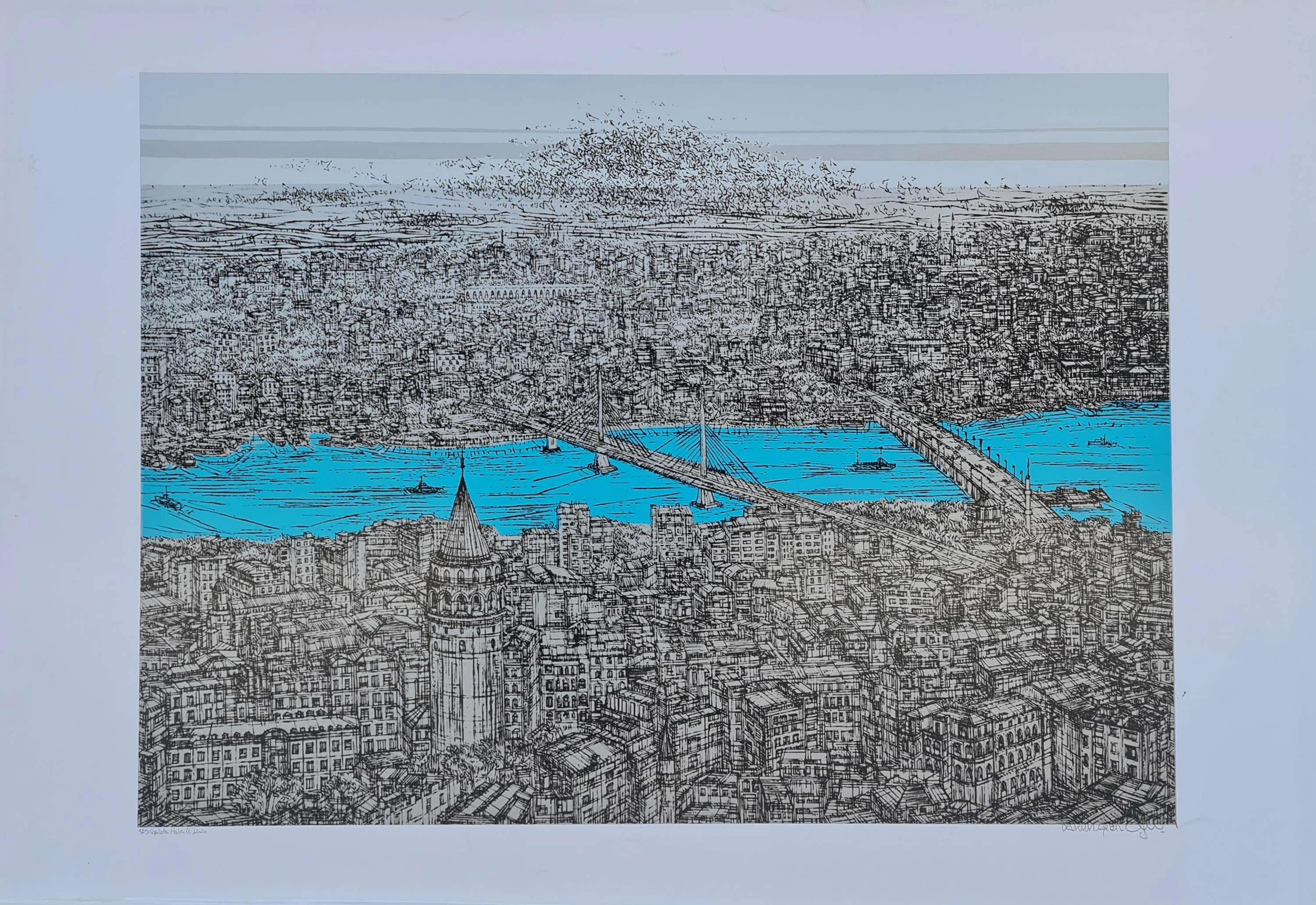 "Galata Haliç (C) 1/25" eseri DEVRİM ERBİL tarafından 2020 yılında 70x100 cm ölçülerinde Serigrafi tekniği ile yapılmıştır.