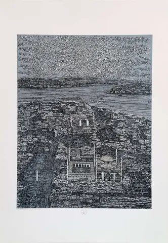 "İstanbul, kırmızı ve kuşlar (F)" eseri DEVRİM ERBİL tarafından 2023 yılında 100x70 cm ölçülerinde Serigrafi tekniği ile yapılmıştır.
