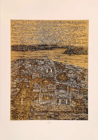 "İstanbul, kırmızı ve kuşlar (B)" eseri DEVRİM ERBİL tarafından 2023 yılında 100x70 cm ölçülerinde Serigrafi tekniği ile yapılmıştır.
