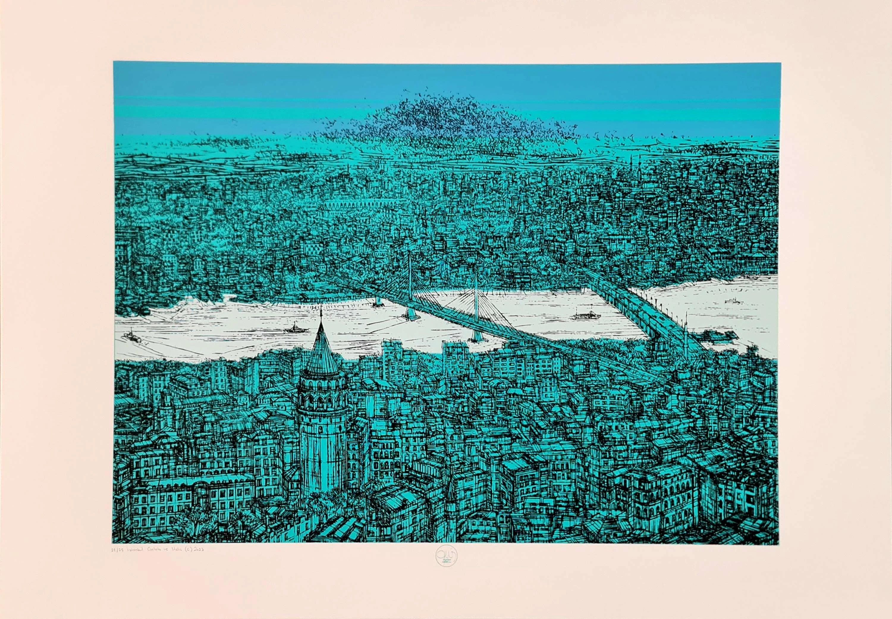 "İstanbul Galata ve Haliç (C)" eseri DEVRİM ERBİL tarafından 2023 yılında 70x100 cm ölçülerinde Serigrafi tekniği ile yapılmıştır.