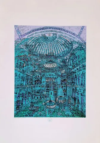 "Ayasofya'nın Gizemi(A)" eseri DEVRİM ERBİL tarafından 2023 yılında 100x70 cm ölçülerinde Serigrafi tekniği ile yapılmıştır.