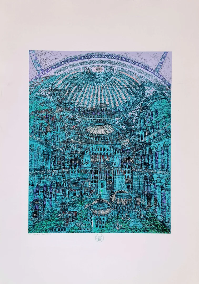 "Ayasofya'nın Gizemi(A)" eseri DEVRİM ERBİL tarafından 2023 yılında 100x70 cm ölçülerinde Serigrafi tekniği ile yapılmıştır.