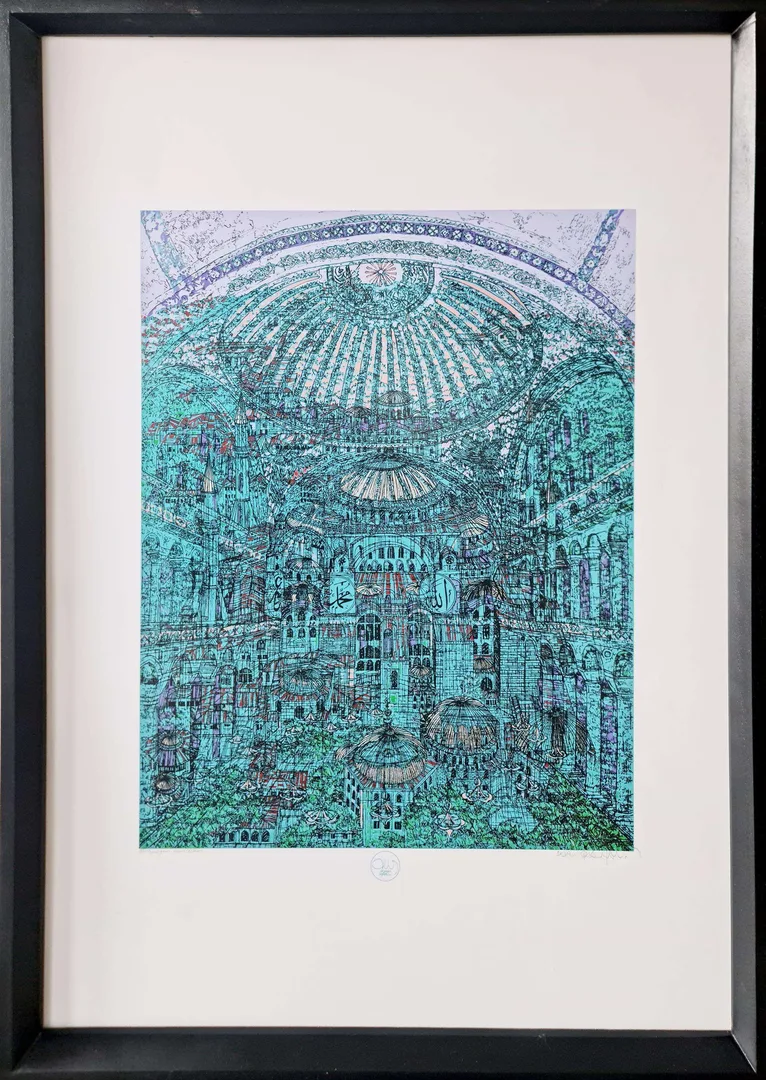 yakınlaştır "Ayasofya'nın Gizemi (A)" eseri DEVRİM ERBİL tarafından 2023 yılında 100x70 cm ölçülerinde Serigrafi tekniği ile yapılmıştır.