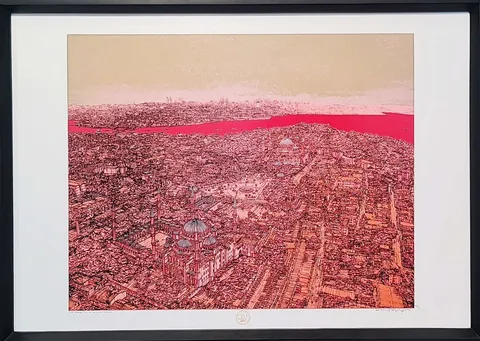 "İstanbul Mavi Şiir ve Kuşlar (A)" eseri DEVRİM ERBİL tarafından 2023 yılında 70x100 cm ölçülerinde Serigrafi tekniği ile yapılmıştır.