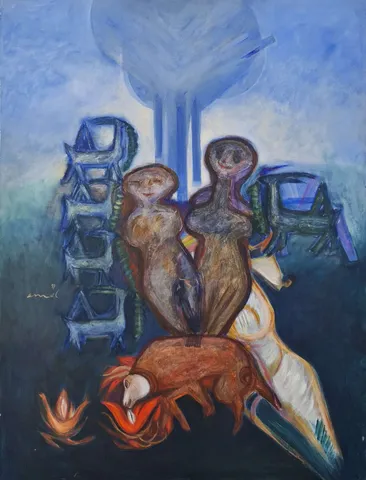 "İsimsiz" eseri EMEL SAMİOĞLU tarafından 1998 yılında 104x80 cm ölçülerinde Tuval üzeri yağlı boya tekniği ile yapılmıştır.
