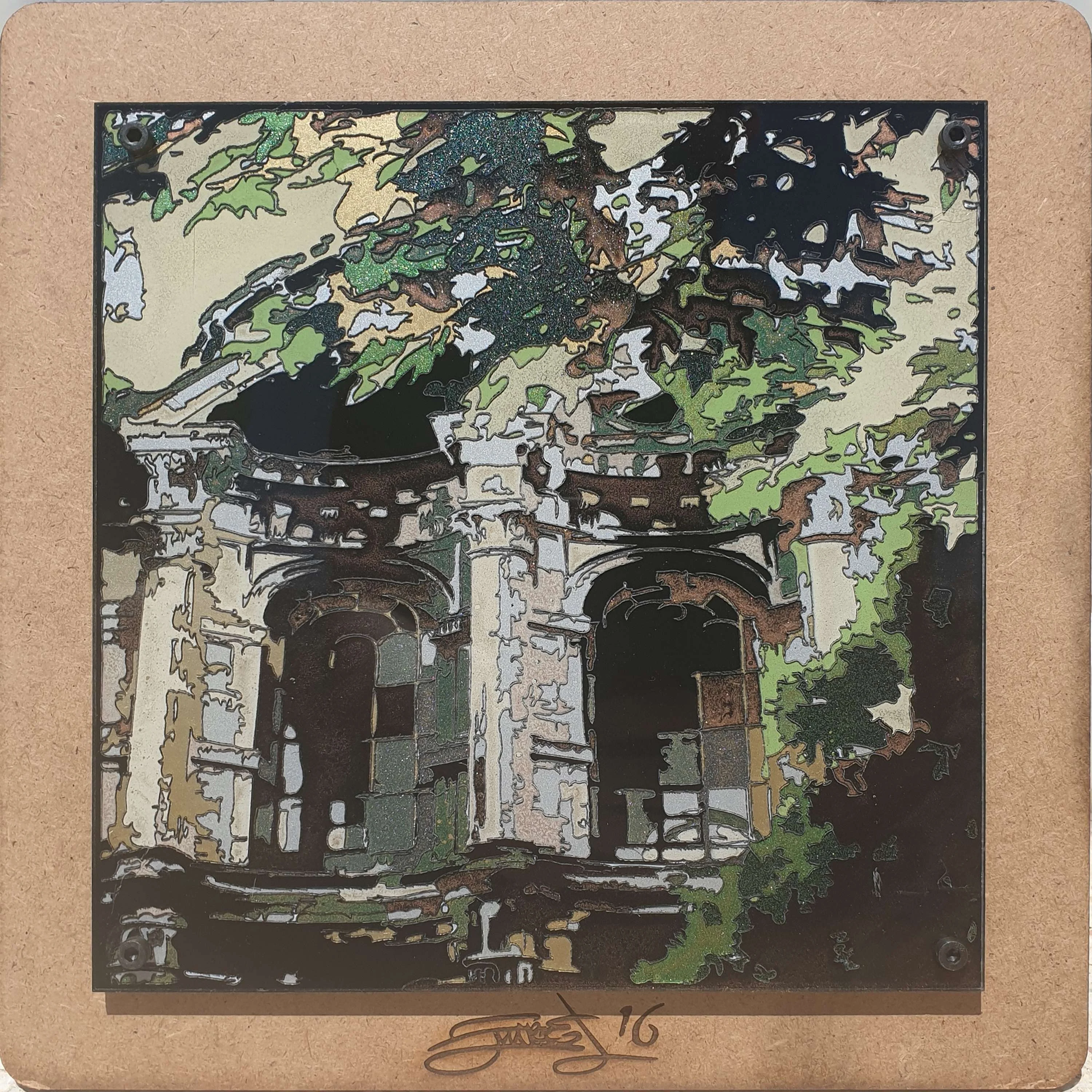 "Ayasofya" eseri EMRE LÜLE tarafından 2016 yılında 25x25 cm ölçülerinde Poliplastik tekniği ile yapılmıştır.