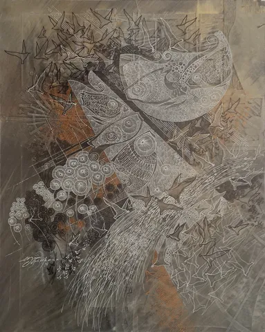 ENGİN KORKMAZ — “İsimsiz”, 2015 "İsimsiz" eseri ENGİN KORKMAZ tarafından 2015 yılında 50x40 cm ölçülerinde Kağıt üzeri karışık teknik tekniği ile yapılmıştır.