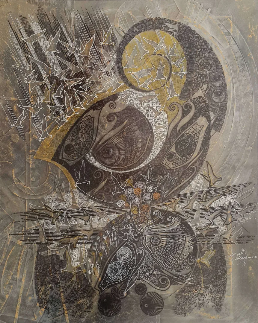 "İsimsiz" eseri ENGİN KORKMAZ tarafından 2015 yılında 50x40 cm ölçülerinde Kağıt üzeri karışık teknik tekniği ile yapılmıştır.