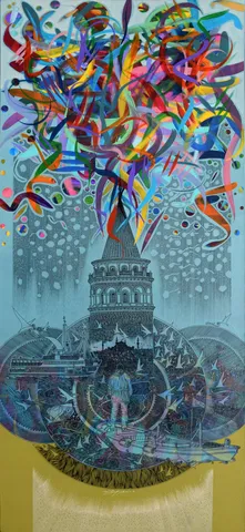 ENGİN KORKMAZ — “Galata'da Kuşların Dansı”, 2022 "Galata'da Kuşların Dansı" eseri ENGİN KORKMAZ tarafından 2022 yılında 180x80 cm ölçülerinde Tuval üzeri akrilik boya tekniği ile yapılmıştır.