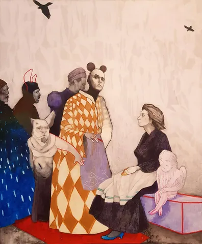 "Seninki Dışarıda Geziyor" eseri ERCAN AYÇİÇEK tarafından 2015 yılında 140x116 cm ölçülerinde Tuval üzeri akrilik boya tekniği ile yapılmıştır.