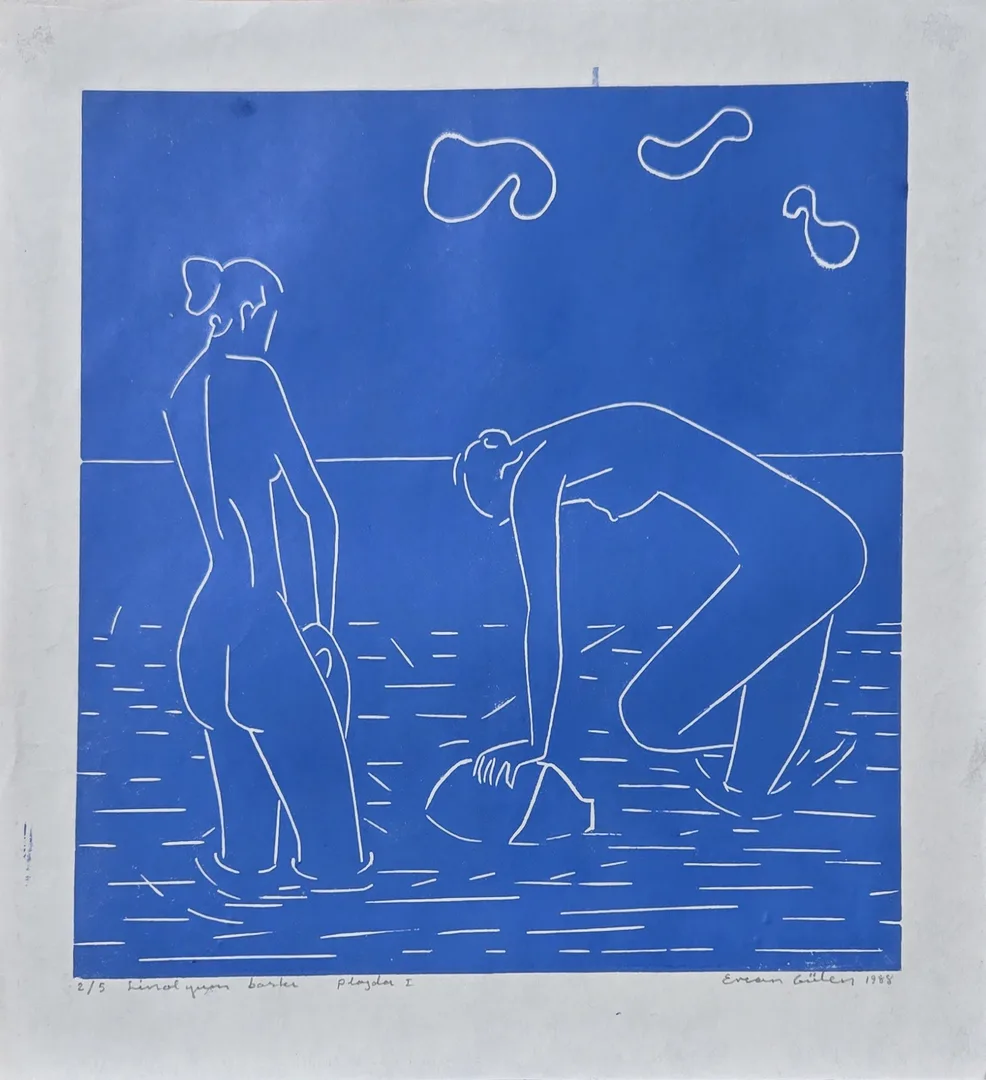 yakınlaştır "Plajda 1" eseri ERCAN GÜLEN tarafından 1988 yılında 37x36 cm ölçülerinde Linolyum Baskı tekniği ile yapılmıştır.