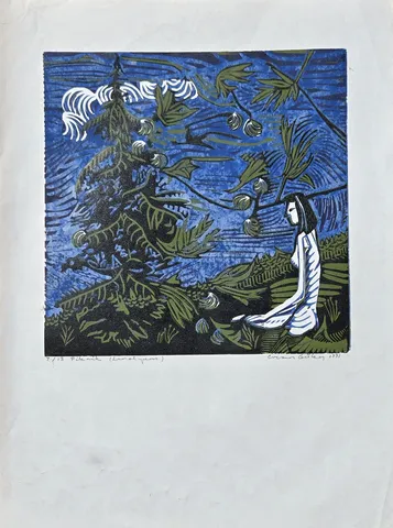 "Piknik" eseri ERCAN GÜLEN tarafından 1991 yılında 54x40 cm ölçülerinde Linolyum Baskı tekniği ile yapılmıştır.