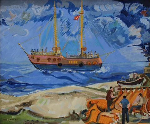 "İsimsiz" eseri ERCAN GÜLEN tarafından 1998 yılında 50x60 cm ölçülerinde Tuval üzeri yağlı boya tekniği ile yapılmıştır.