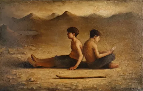 "Best Friends" eseri ERDİ KORKMAZ tarafından 2022 yılında 25x40 cm ölçülerinde Tuval üzeri yağlı boya tekniği ile yapılmıştır.