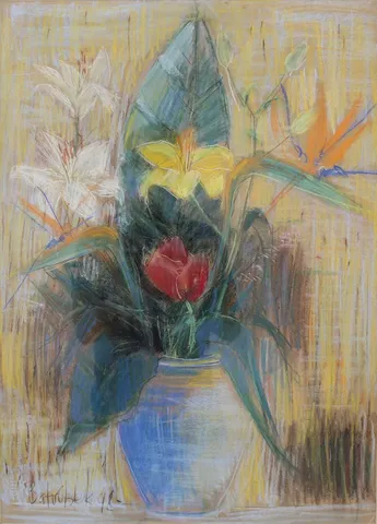 EROL BATIRBEK — “Natürmort” "Natürmort" eseri EROL BATIRBEK tarafından 65x47 cm ölçülerinde Kağıt üzeri pastel boya tekniği ile yapılmıştır.